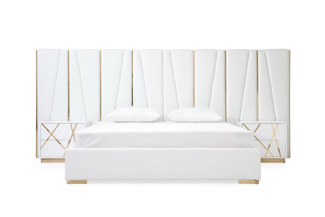 Modrest Nixa - Modern White + Gold 4-Piece Bedroom Set - Image 2