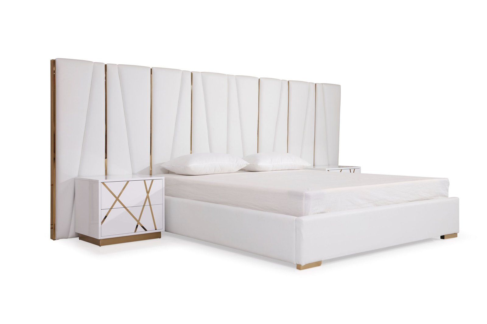 Modrest Nixa - Modern White + Gold 4-Piece Bedroom Set - Image 3