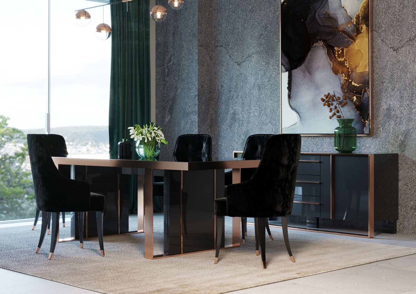 Nova Domus Cartier Modern Black & Rosegold Dining Table - Image 3