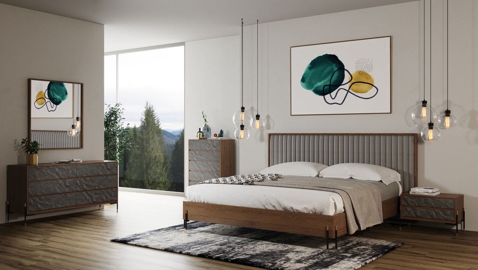 Nova Domus Metcalf - Mid-Century Walnut & Grey Bedroom Set - Image 3