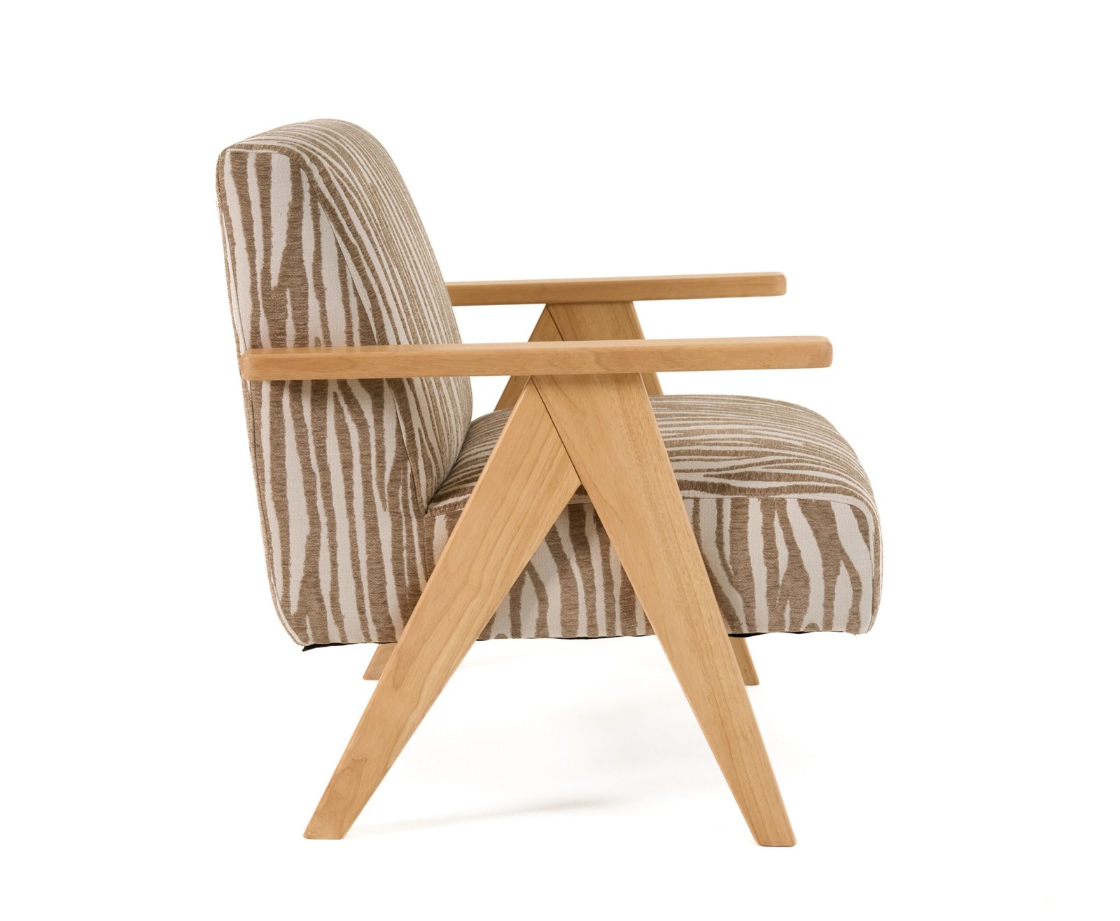 Modrest Oakhurst - Modern Beige Pattern + Wood Accent Chair - Image 2
