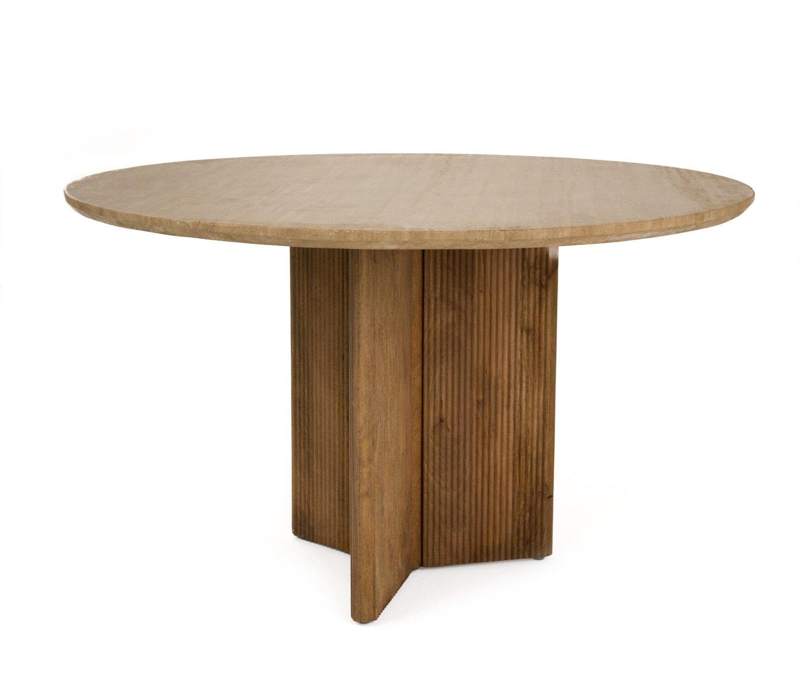 Modrest Pawnee - Modern Travertine Marble + Wood Round Dining Table