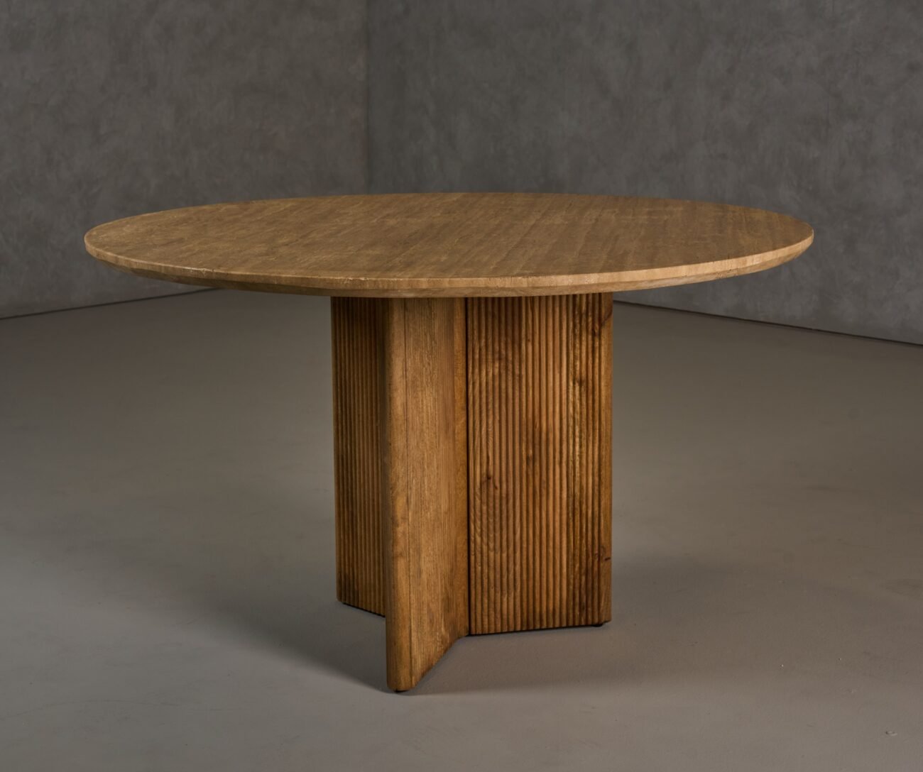Modrest Pawnee - Modern Travertine Marble + Wood Round Dining Table - Image 3