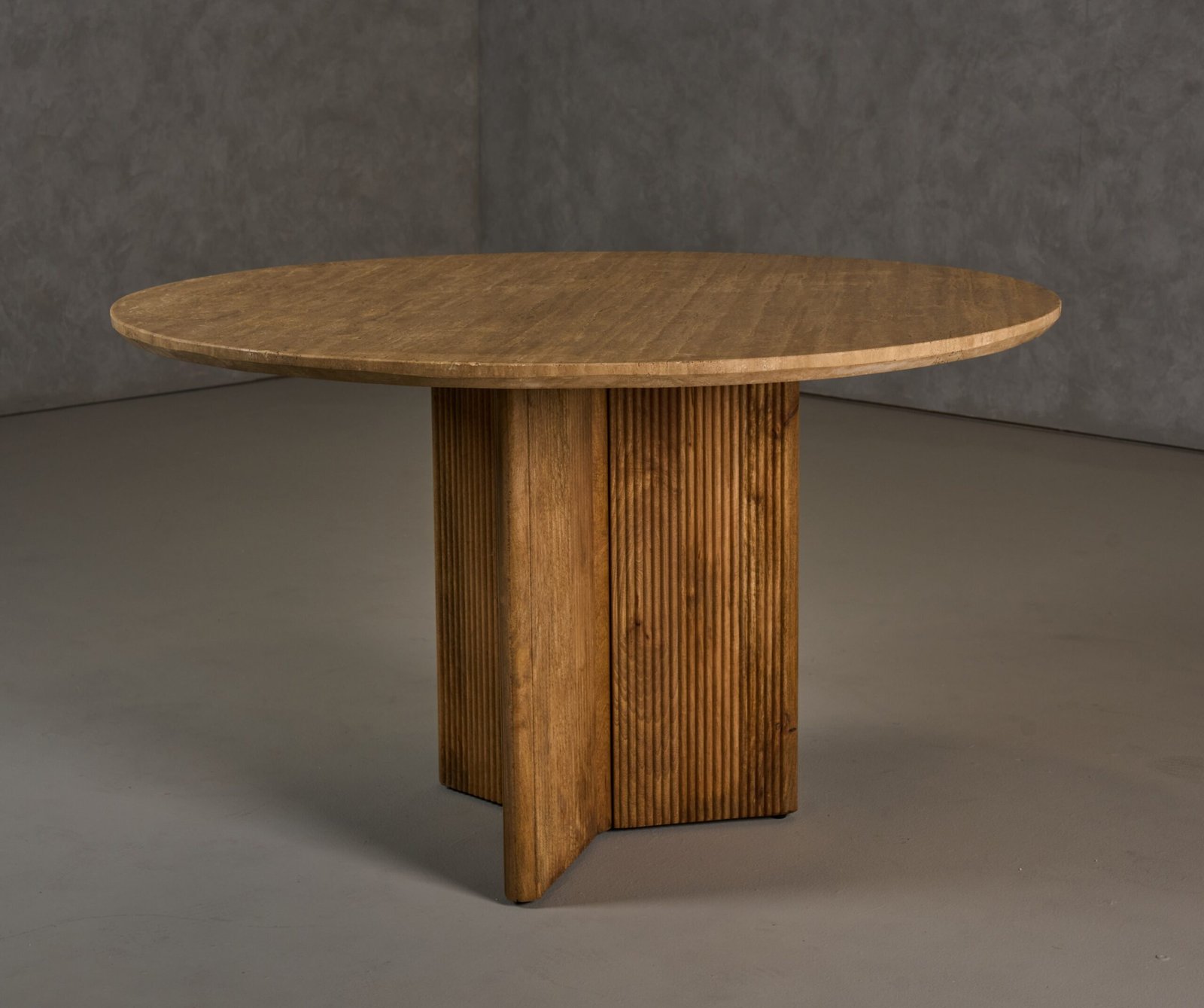 Modrest Pawnee - Modern Travertine Marble + Wood Round Dining Table - Image 3