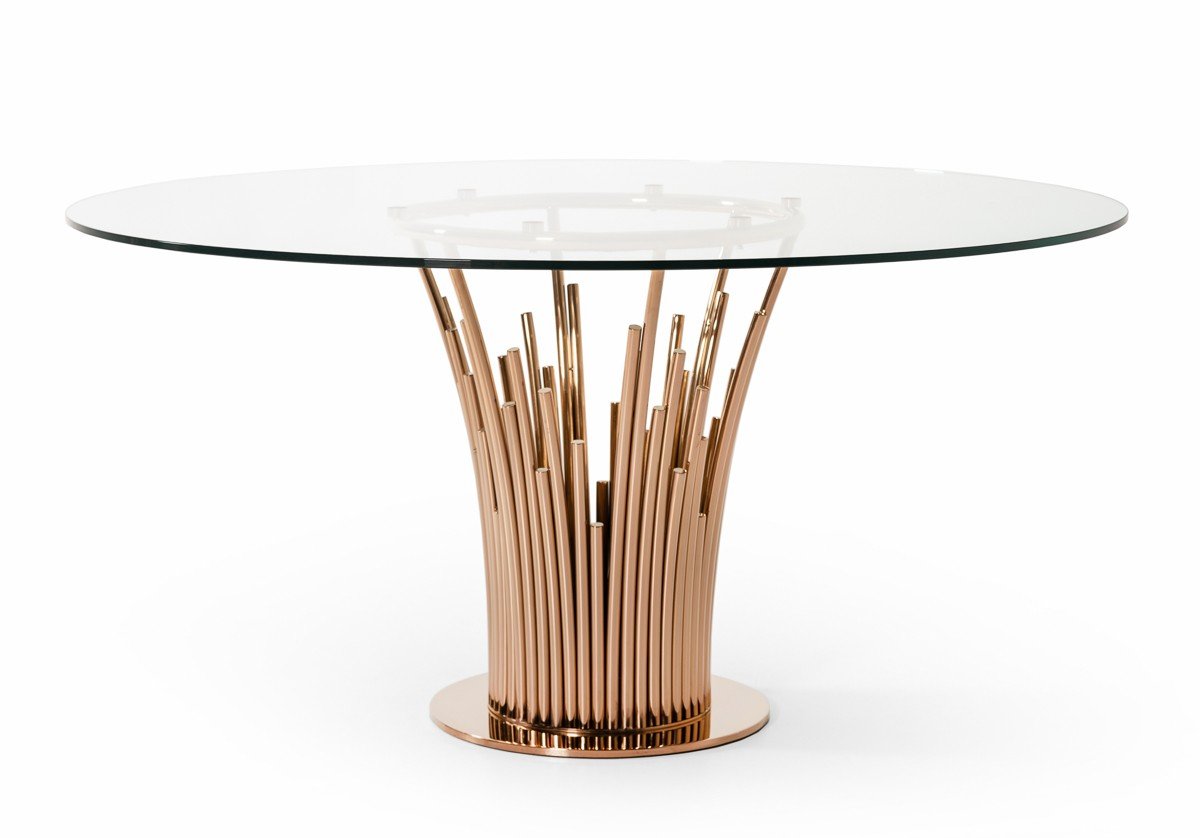 Modrest Paxton Modern Round Glass & Rosegold Dining Table - Image 4