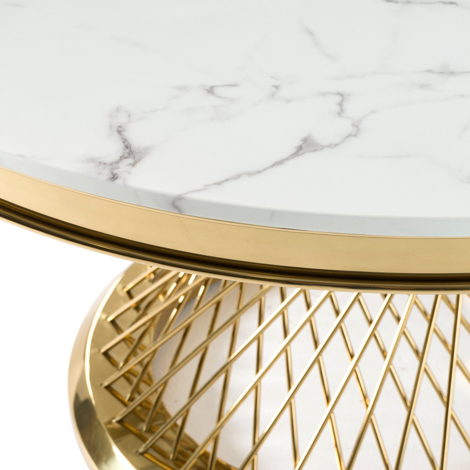 Modrest Potter - White Marble & Gold Stainless Steel Round Dining Table - Image 3