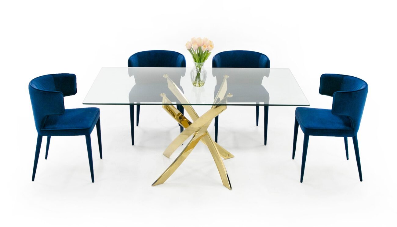 Modrest Pyrite Modern Glass and Gold Dining Table - Image 4