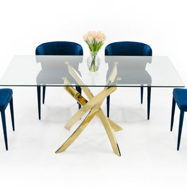 Modrest Pyrite Modern Glass and Gold Dining Table - Image 4