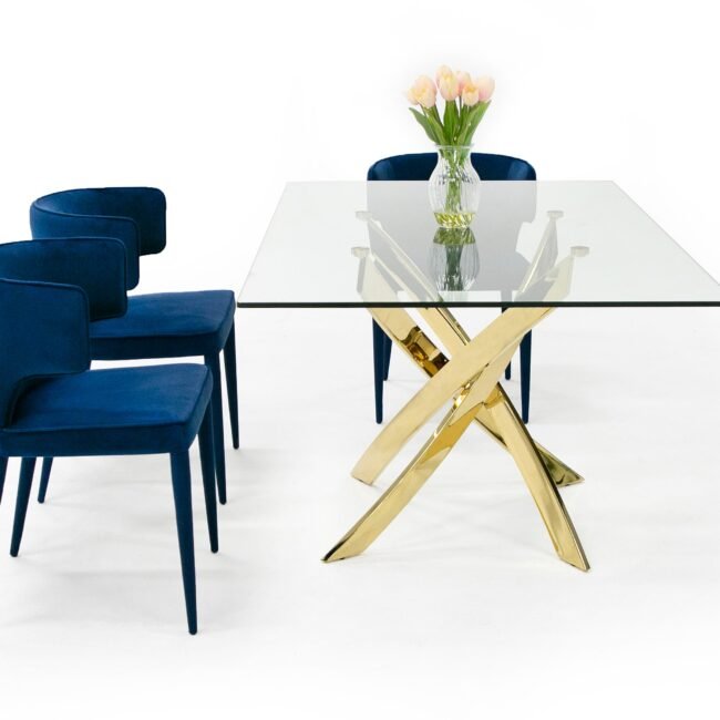 Modrest Pyrite Modern Glass and Gold Dining Table - Image 5