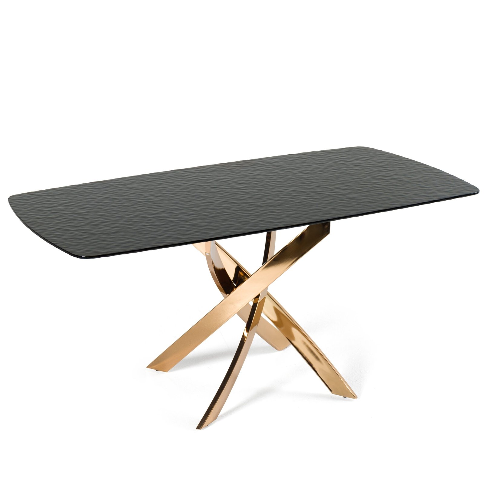 Modrest Pyrite - Modern Brown Glass + Rosegold Rectangular Dining Table - Image 2