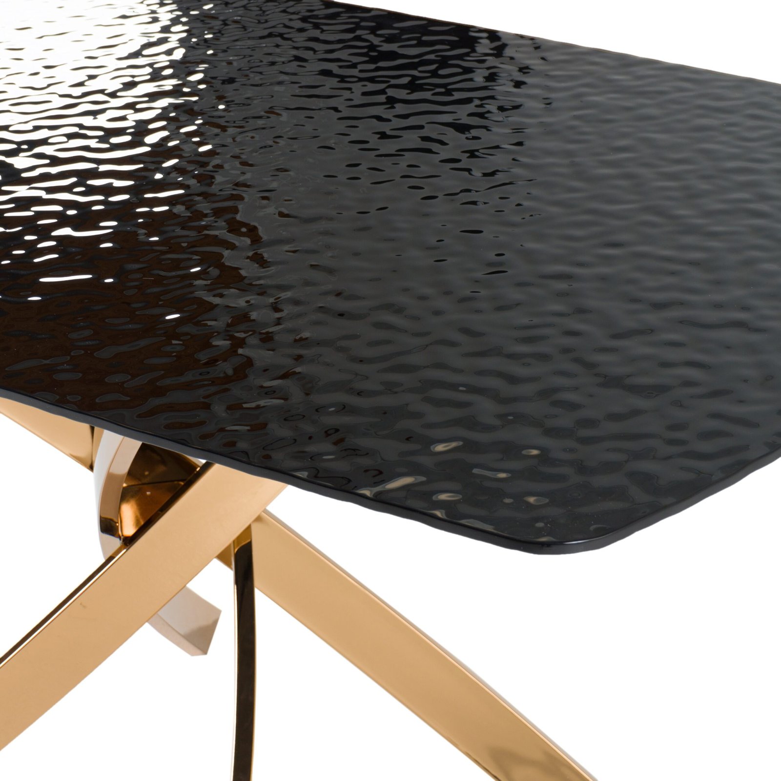 Modrest Pyrite - Modern Brown Glass + Rosegold Rectangular Dining Table - Image 3