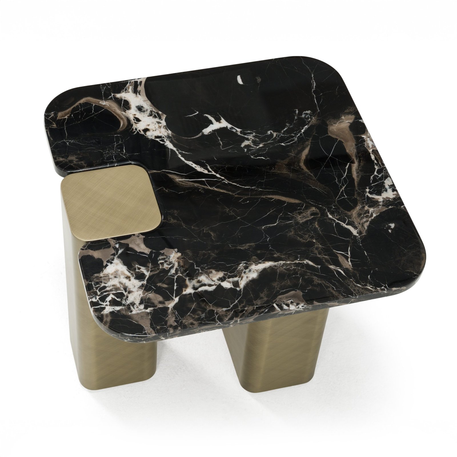 Modrest Quest - Modern Black Rose Marble + Antique Brass End Table - Image 2