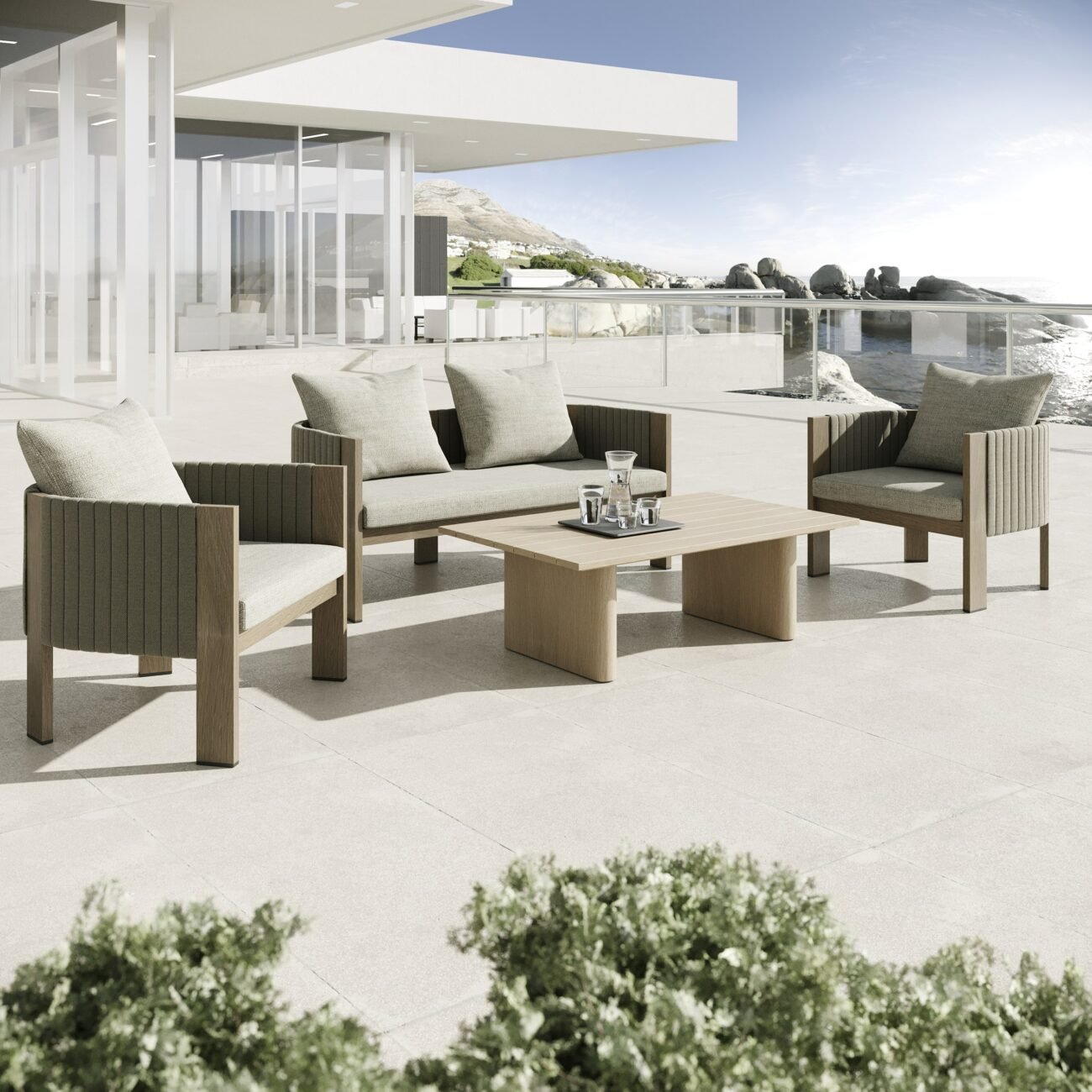 Renava Salvora - Outdoor Beige Fabric & Grey Rope Loveseat