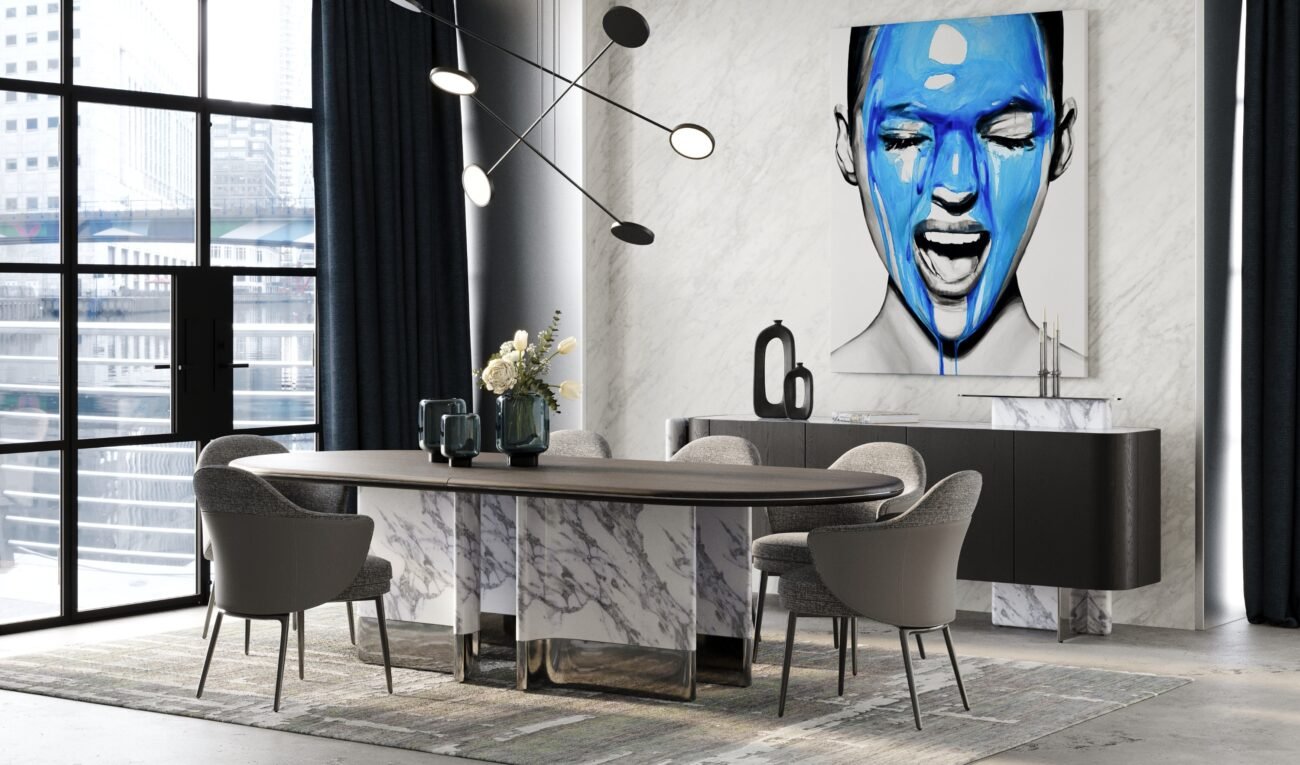 Modrest Renfew - Modern Black Oak + Faux Marble Oval Dining Table - Image 4