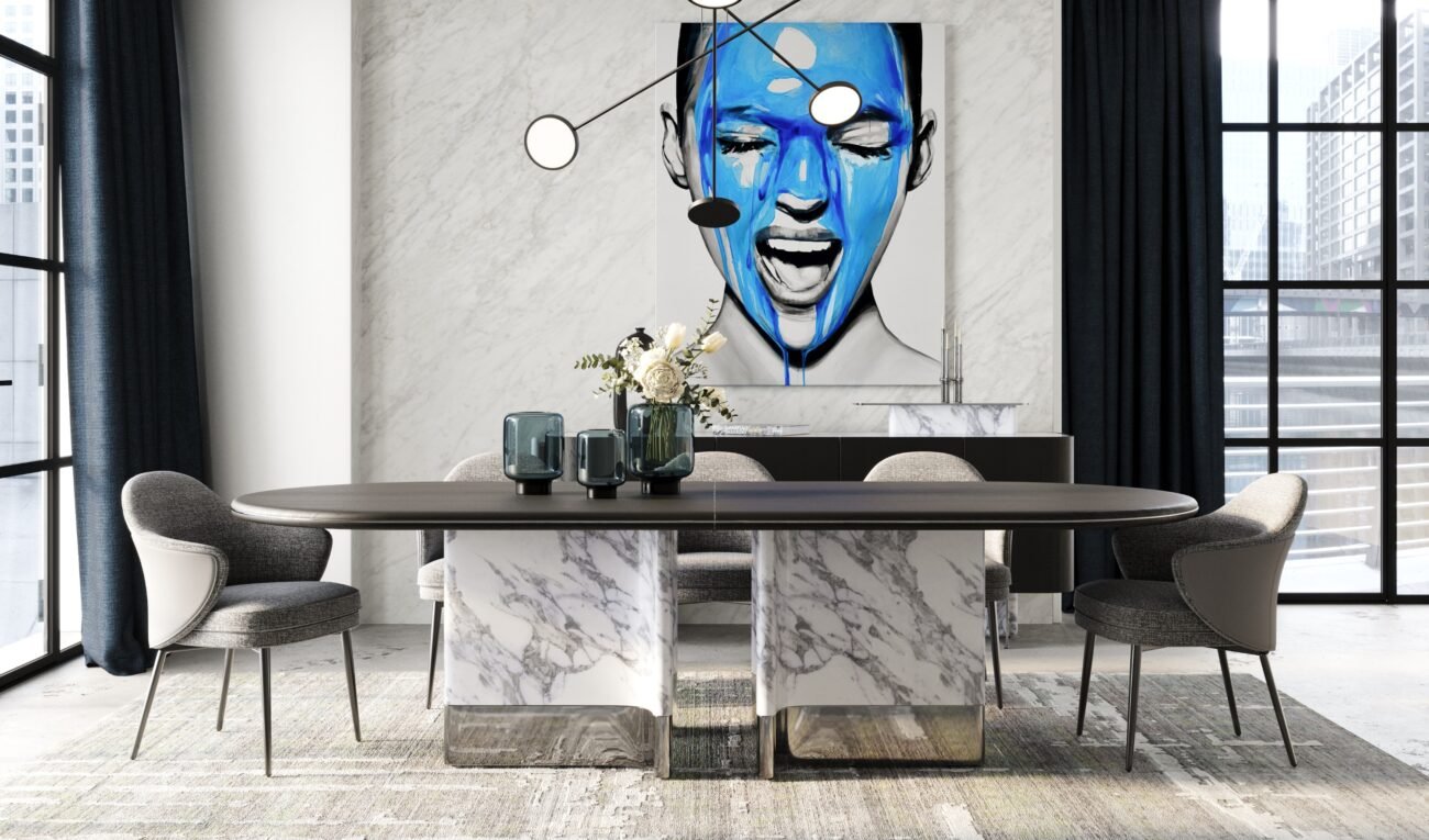 Modrest Renfew - Modern Black Oak + Faux Marble Oval Dining Table - Image 5
