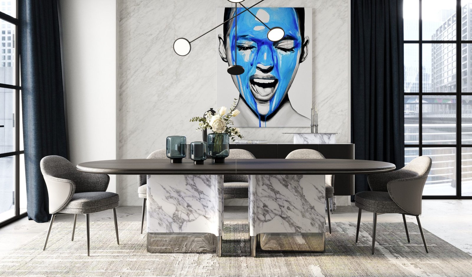 Modrest Renfew - Modern Black Oak + Faux Marble Oval Dining Table - Image 5