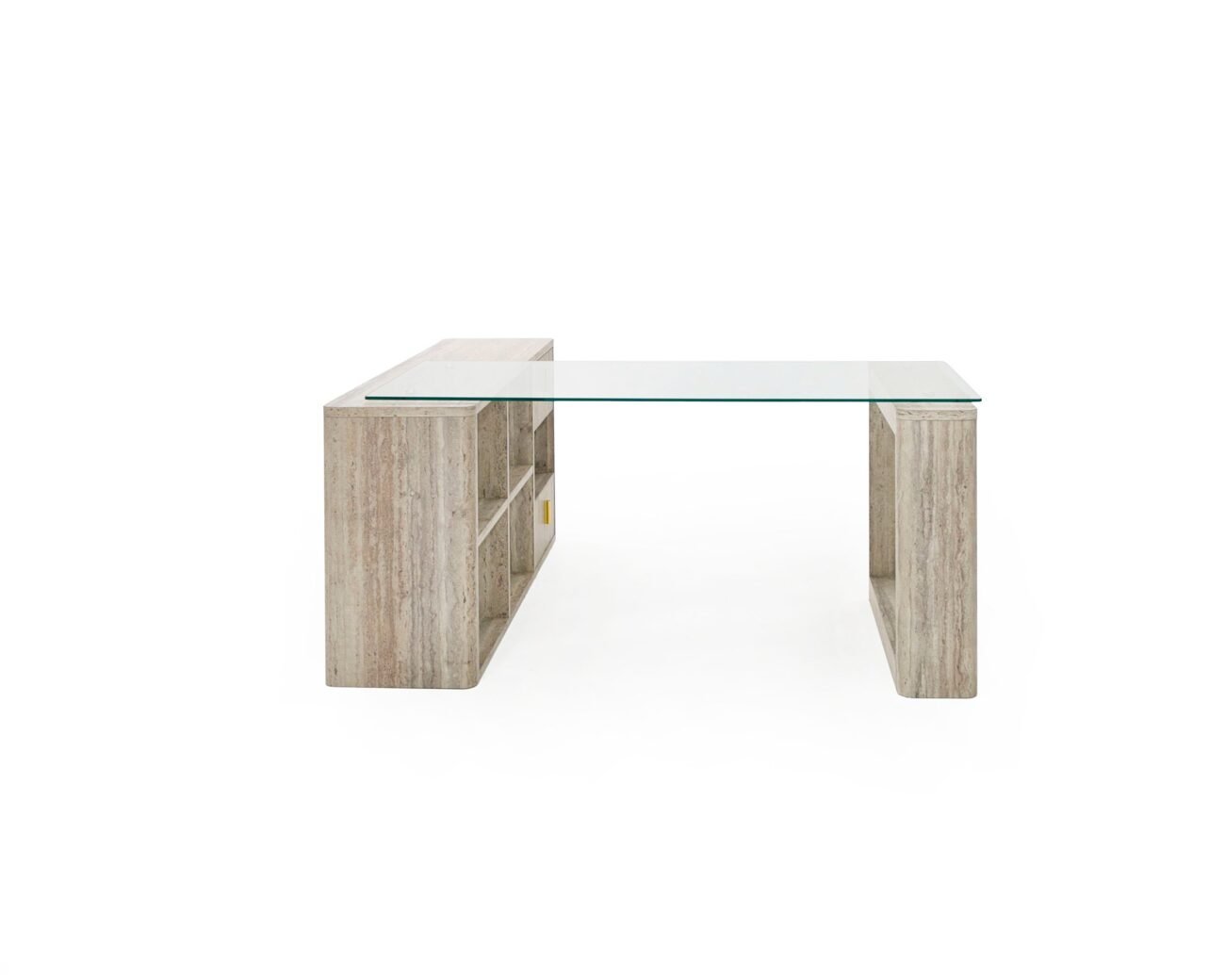 Nova Domus Roma - Modern Glass + Faux Travertine Reversible Desk - Image 3