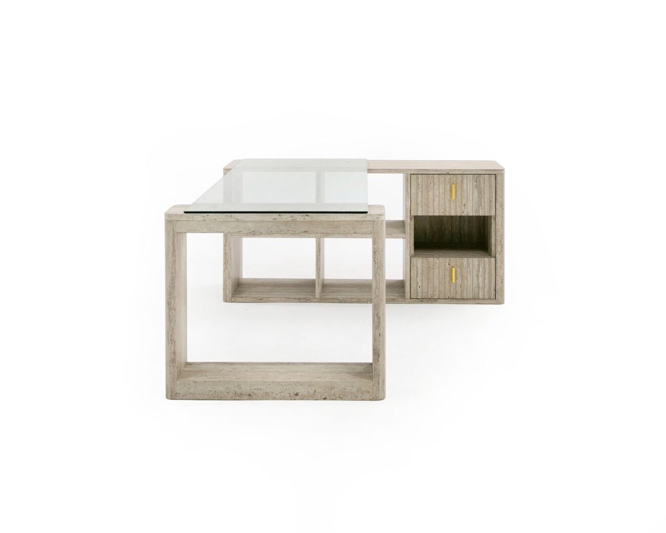 Nova Domus Roma - Modern Glass + Faux Travertine Reversible Desk - Image 4