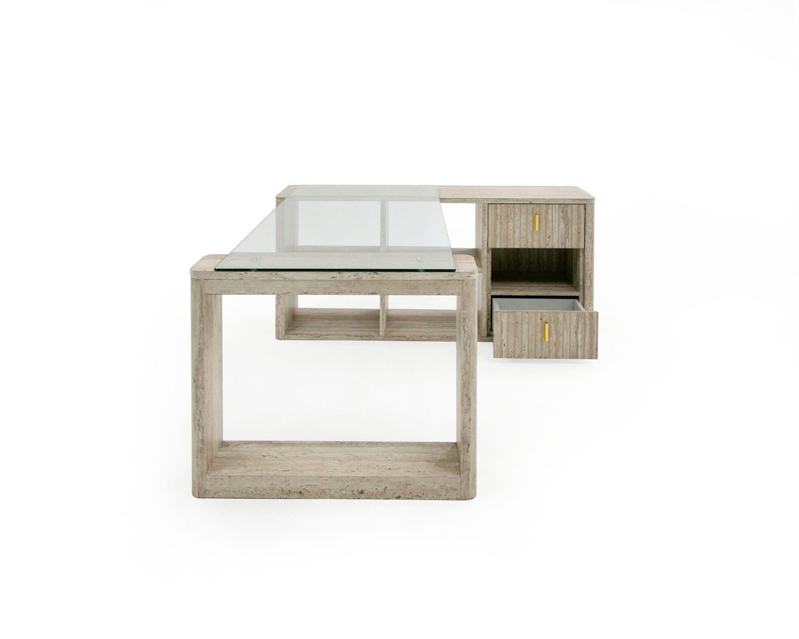 Nova Domus Roma - Modern Glass + Faux Travertine Reversible Desk - Image 5