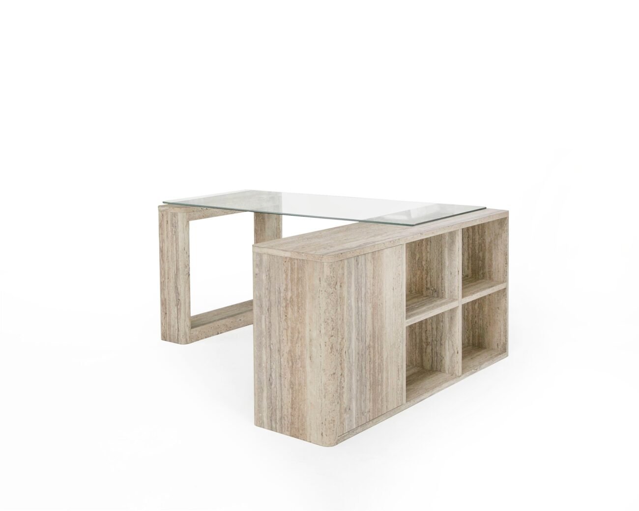 Nova Domus Roma - Modern Glass + Faux Travertine Reversible Desk - Image 2