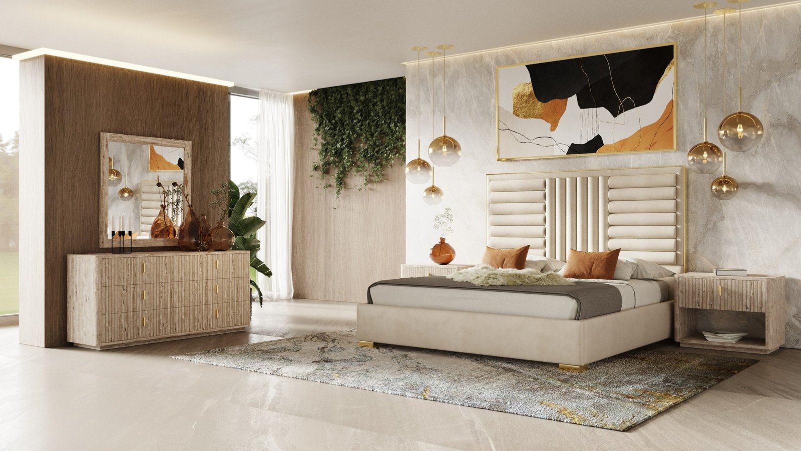 Nova Domus Roma - Modern Faux Travertine + Gold Nightstand - Image 2