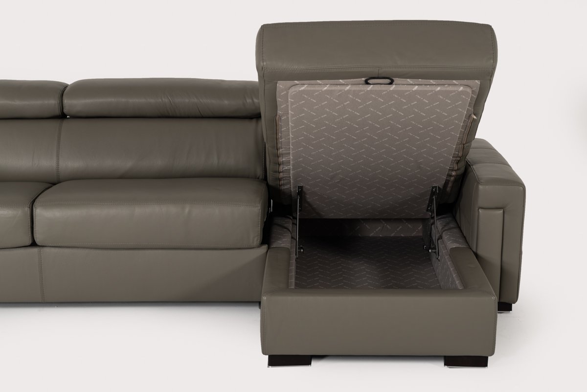 Lamod Italia Sacha - Modern Dark Grey Leather Reversible Sectional Sofa Bed with Storage - Image 4