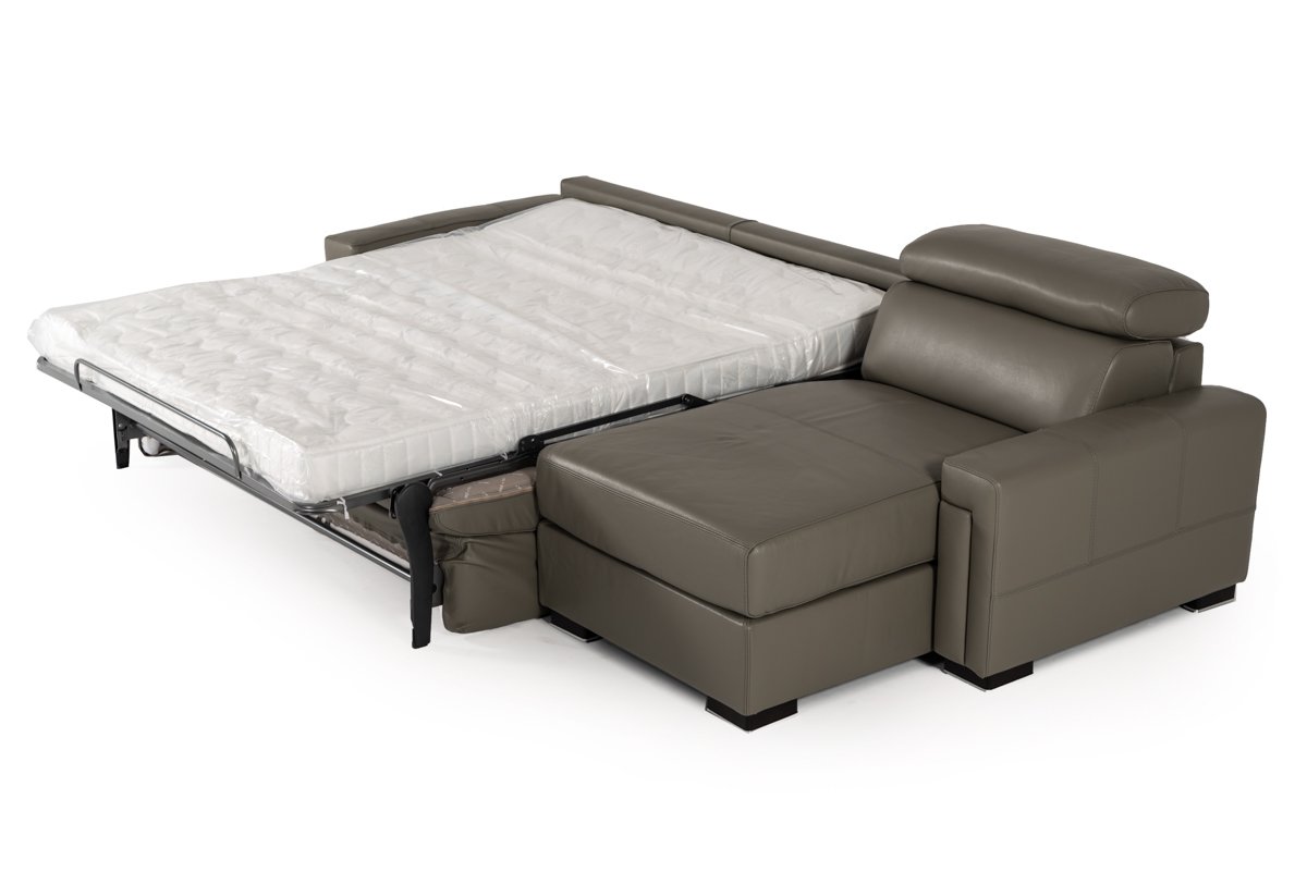 Lamod Italia Sacha - Modern Dark Grey Leather Reversible Sectional Sofa Bed with Storage - Image 2