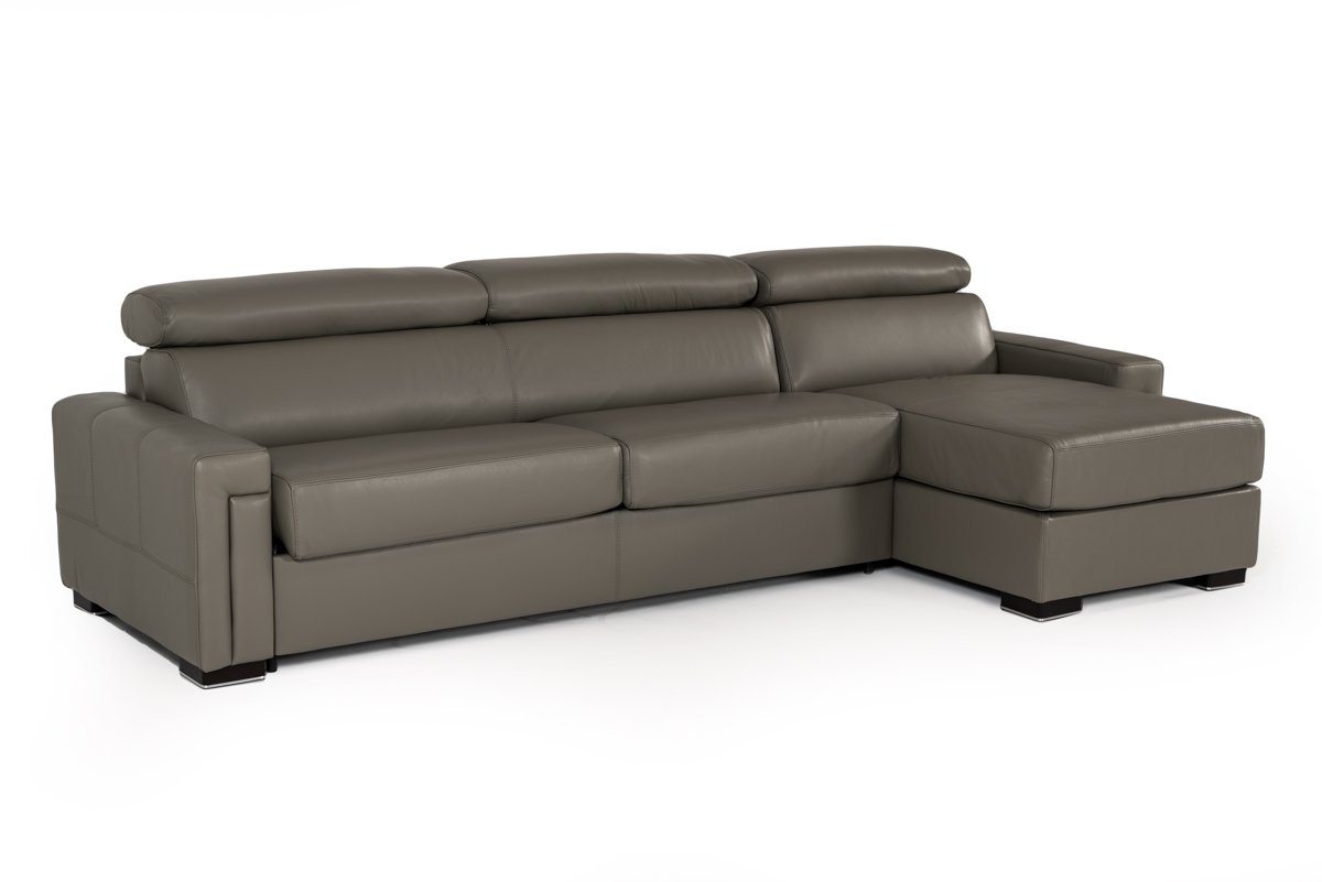 Lamod Italia Sacha - Modern Dark Grey Leather Reversible Sectional Sofa Bed with Storage - Image 3