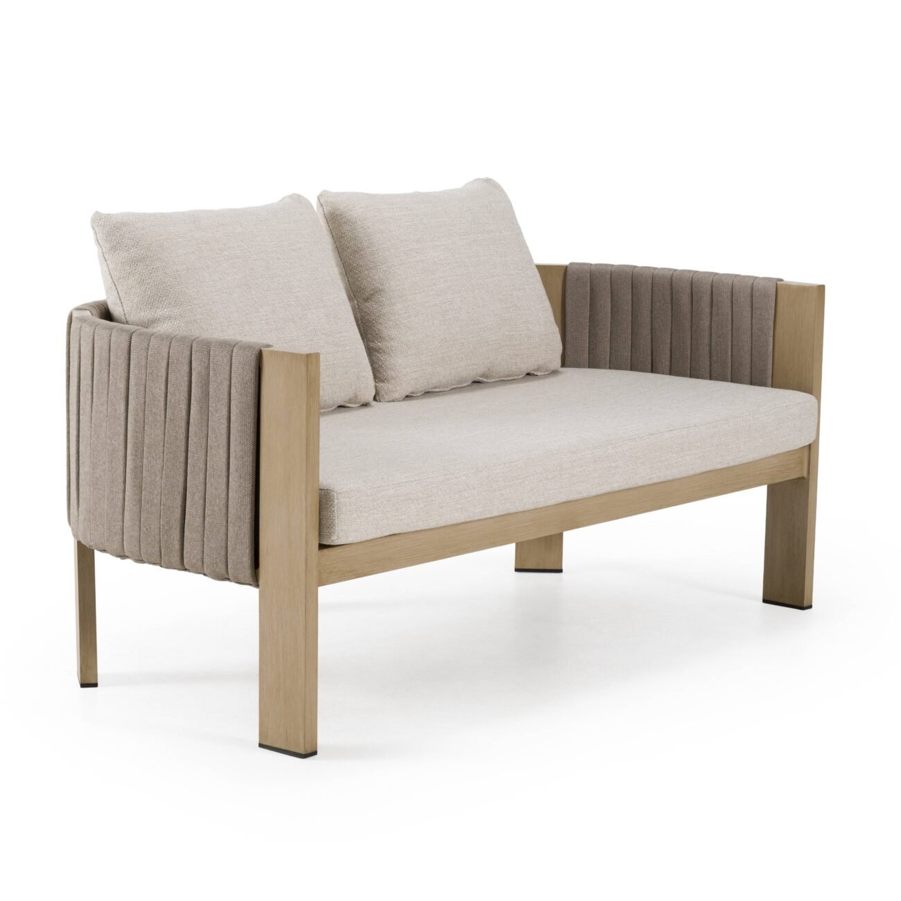 Renava Salvora - Outdoor Beige Fabric & Grey Rope Loveseat - Image 2