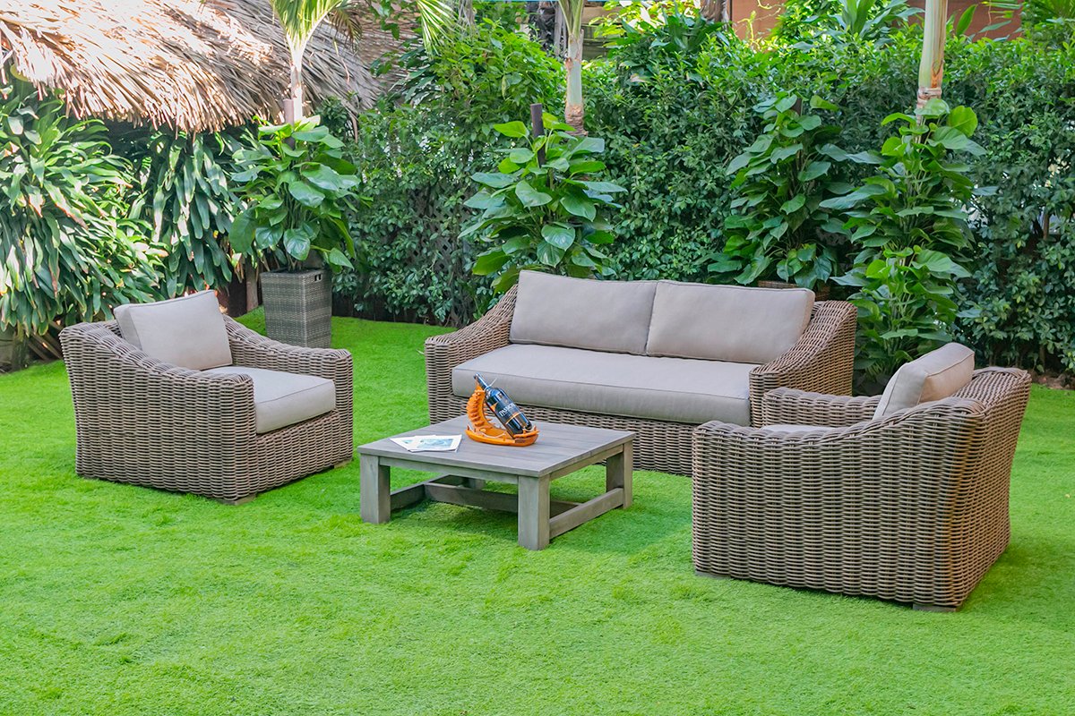 Renava Sapelo Outdoor Beige Wicker Sofa - Image 4