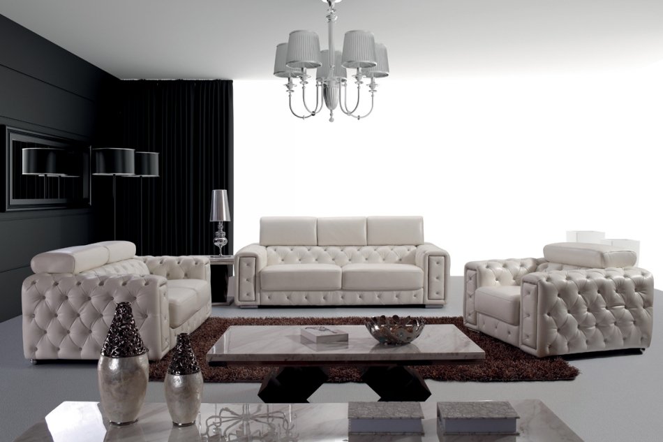 Divani Casa Lumy - Modern Tufted White Leather Chair with Crystals