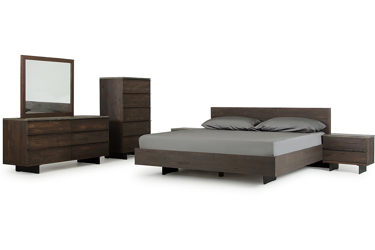 Eastern King Modrest Selma Modern Dark Aged Oak & Concrete Bedroom Set - Image 3