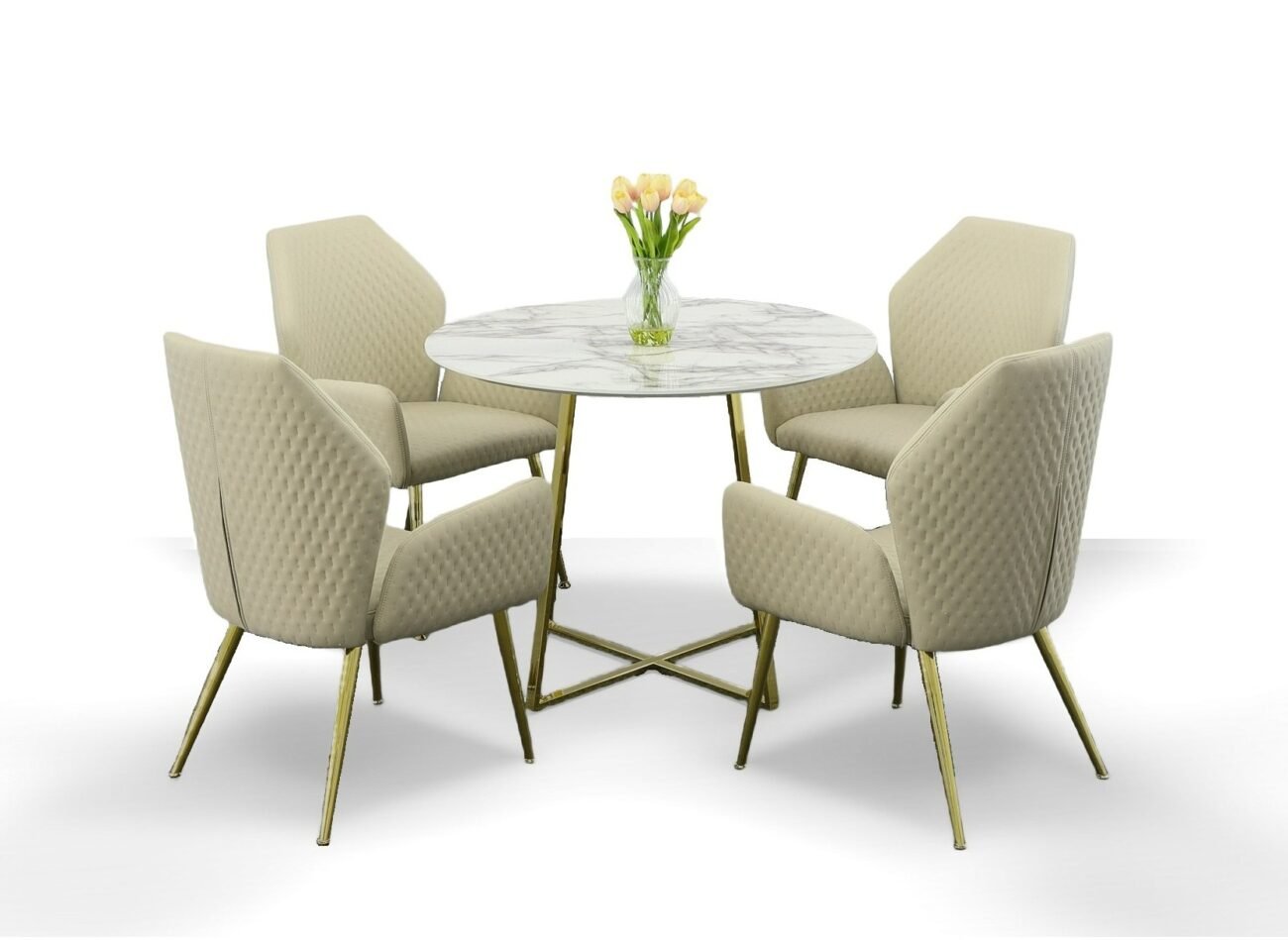 Modrest Swain Modern Faux Marble & Gold Round Dining Table - Image 2