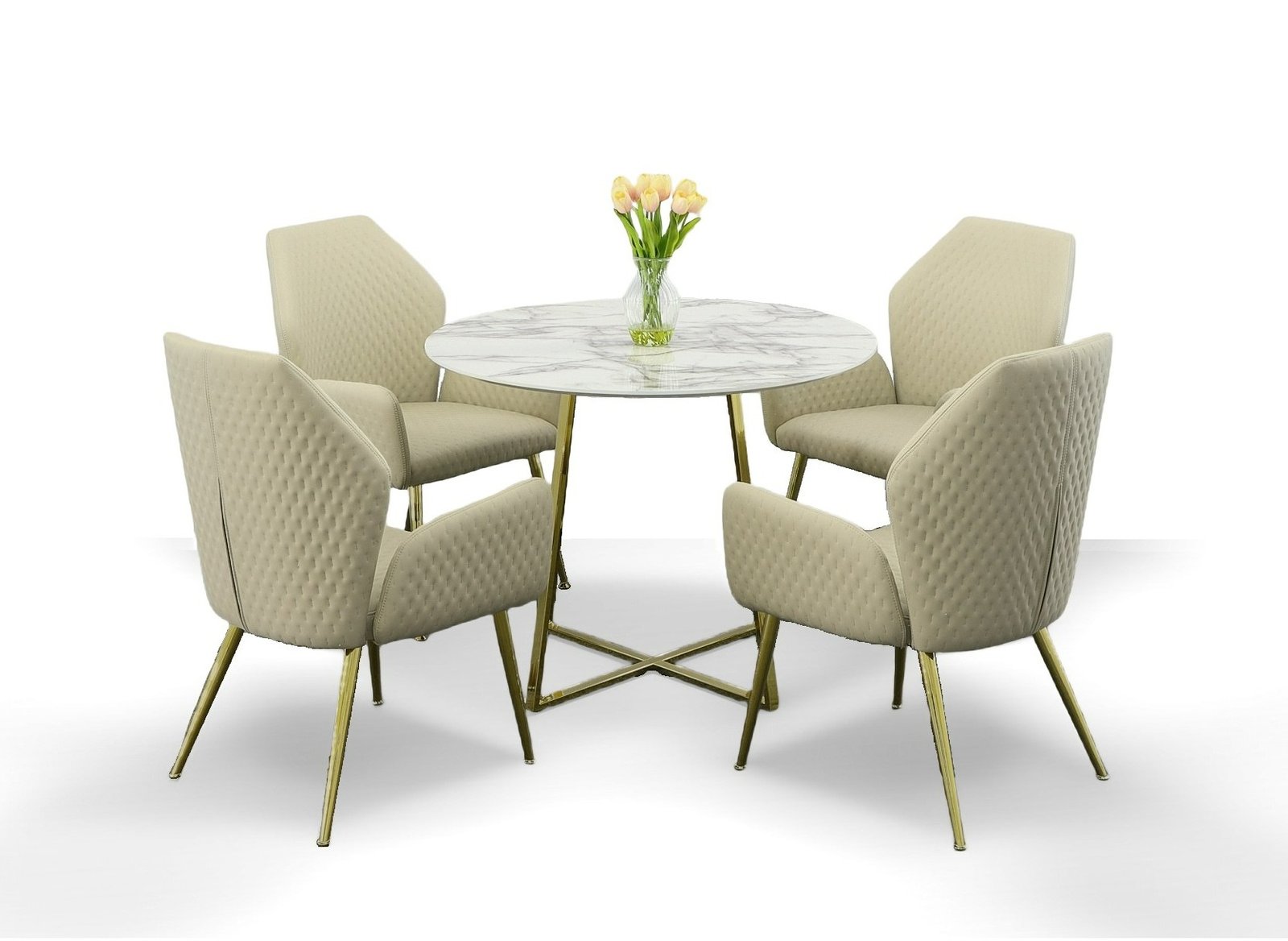 Modrest Swain Modern Faux Marble & Gold Round Dining Table - Image 2