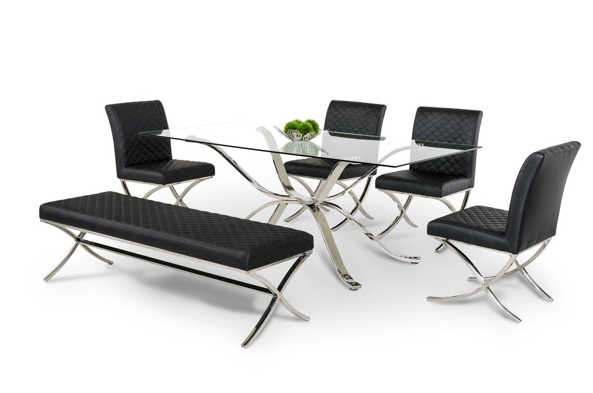 Modrest Adderley Modern Stainless Steel w/ Glass Top Dining Table - Image 3