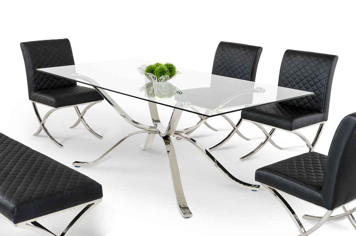 Modrest Adderley Modern Stainless Steel w/ Glass Top Dining Table - Image 2