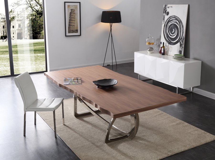 Modrest Addy Modern Walnut & Stainless Steel Dining Table - Image 2