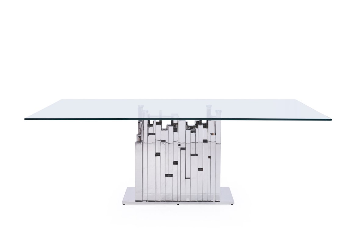 Modrest Edwin Modern Glass & Stainless Steel Dining Table - Image 3