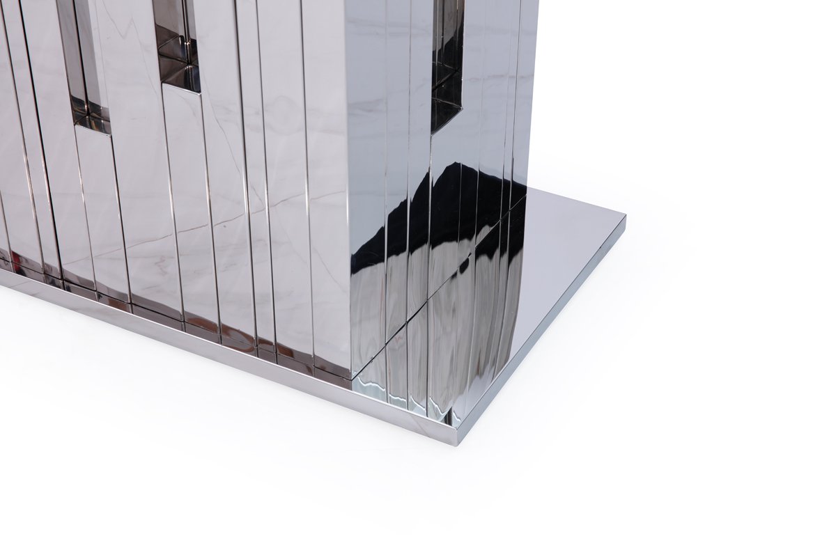 Modrest Edwin Modern Glass & Stainless Steel Dining Table - Image 2