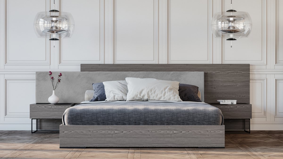 Nova Domus Enzo Italian Modern Grey Oak & Fabric 4-Piece Bedroom Set