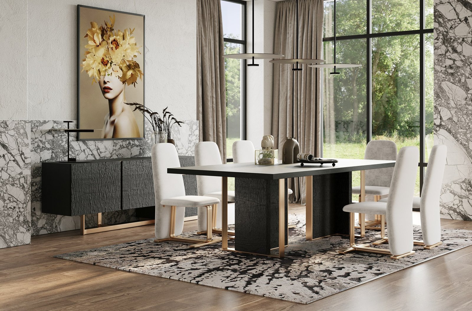 Modrest Tasha - Modern Black Ash + Brushed Gold Rectangular Dining Table - Image 2