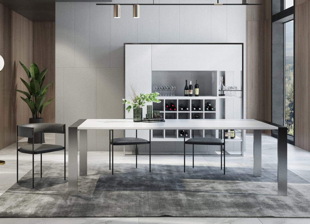 Modrest Fauna - Modern White High Gloss & Stainless Steel Chrome Dining Table - Image 3