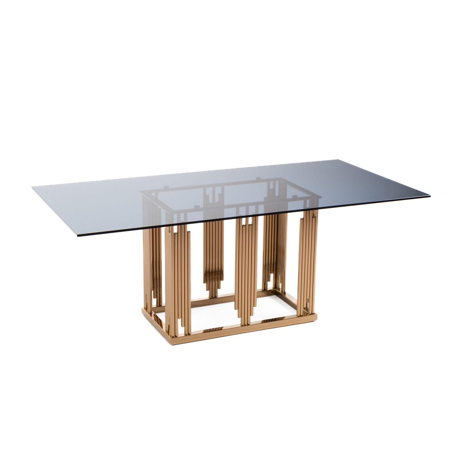 Modrest Token Modern Smoked Grey Glass & Rosegold Dining Table - Image 4