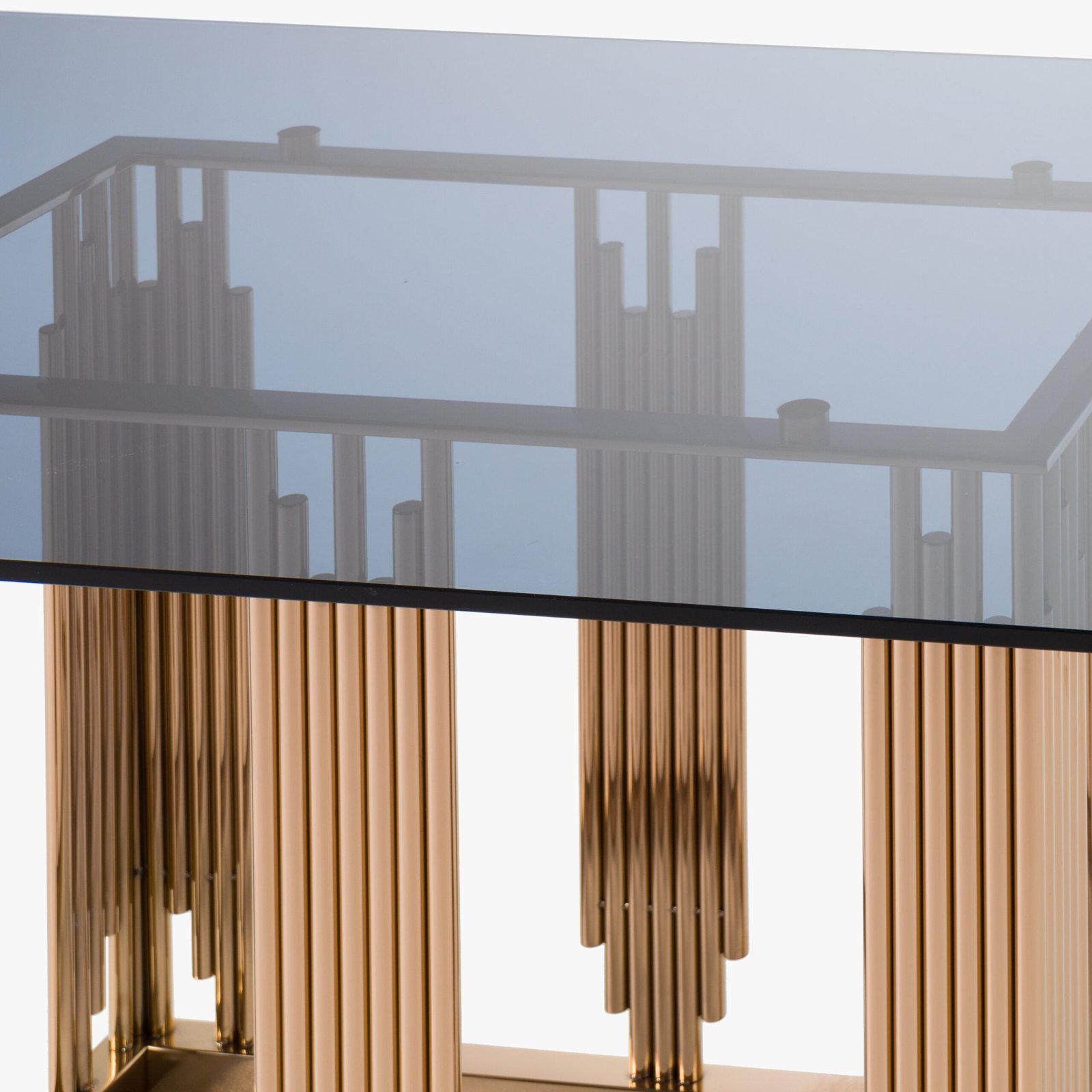 Modrest Token Modern Smoked Grey Glass & Rosegold Dining Table - Image 5