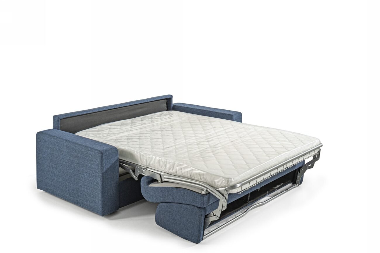 Modrest Made in Italy Urrita - Modern Blue Fabric Sofa Bed w/Full Size Mattress - Image 2
