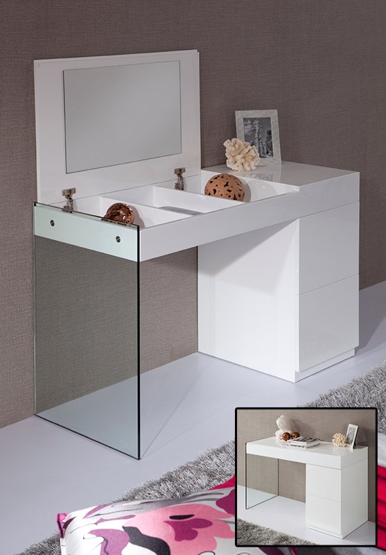 Volare Modern White Floating Glass Vanity w/ Mirror - Image 3