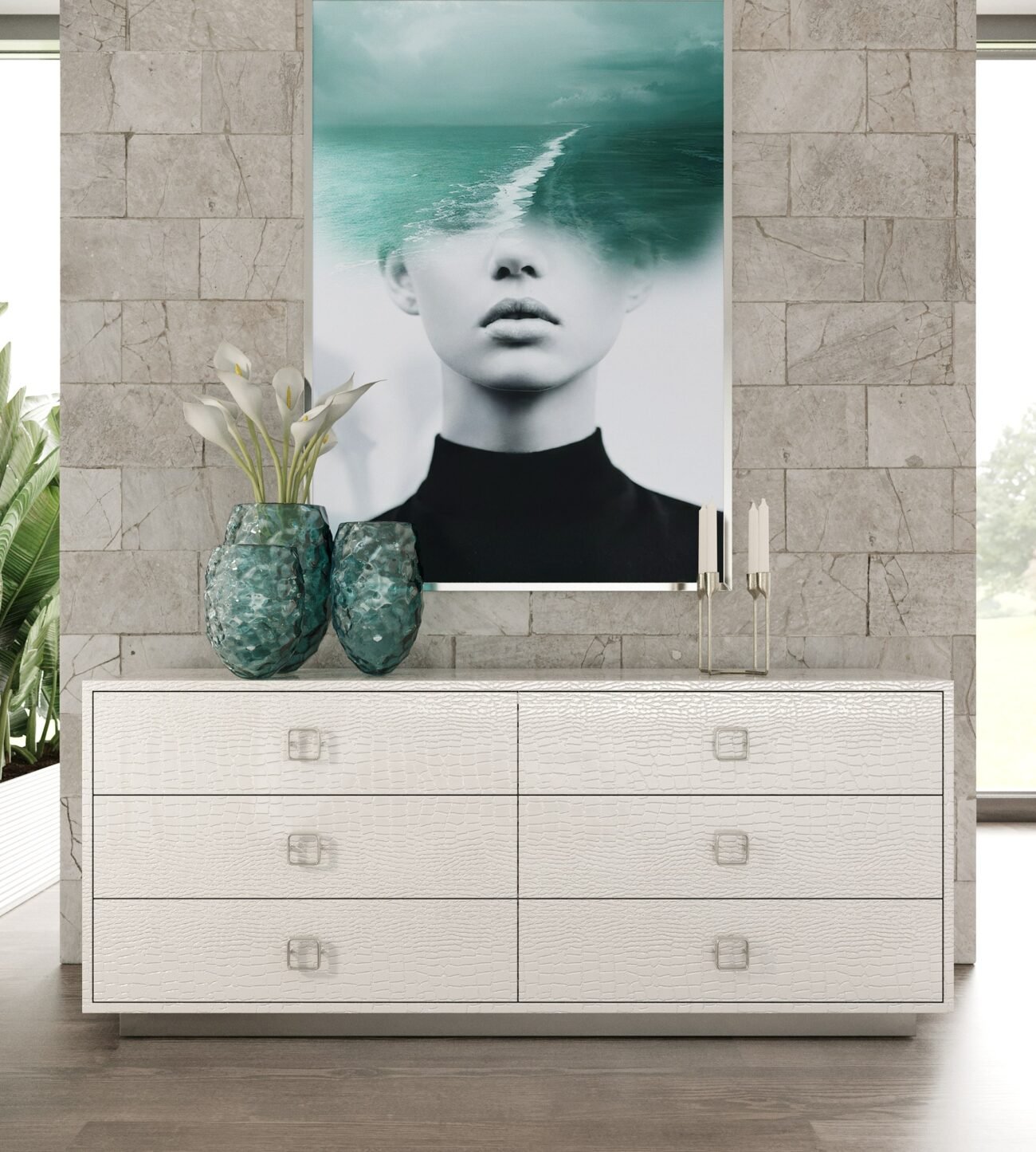 A&X Ovidius + Victoria - Modern White Crocodile Lacquer Bedroom Set - Image 4