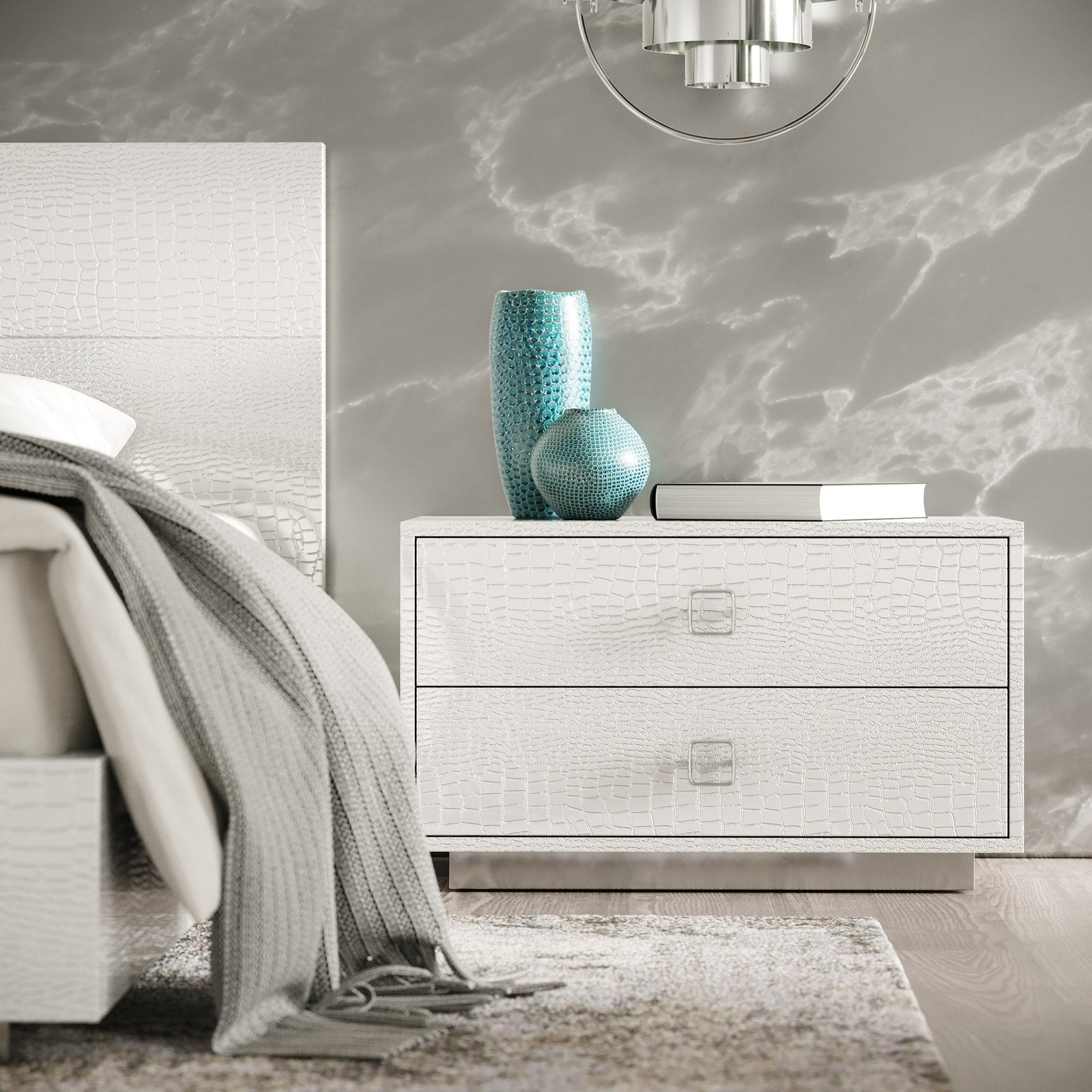 A&X Ovidius + Victoria - Modern White Crocodile Lacquer Bedroom Set - Image 3