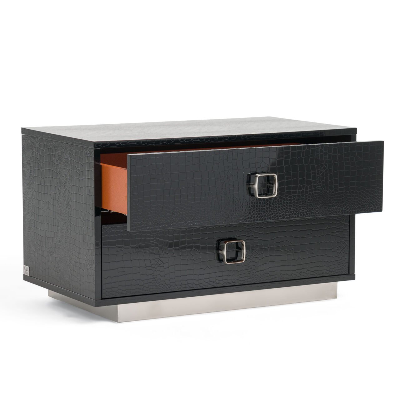 A&X Victoria Modern Black Crocodile Nightstand - Image 3