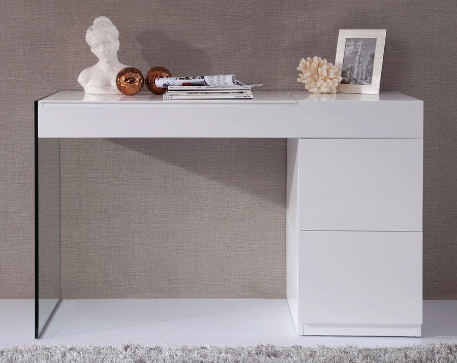 Volare Modern White Floating Glass Vanity w/ Mirror - Image 2